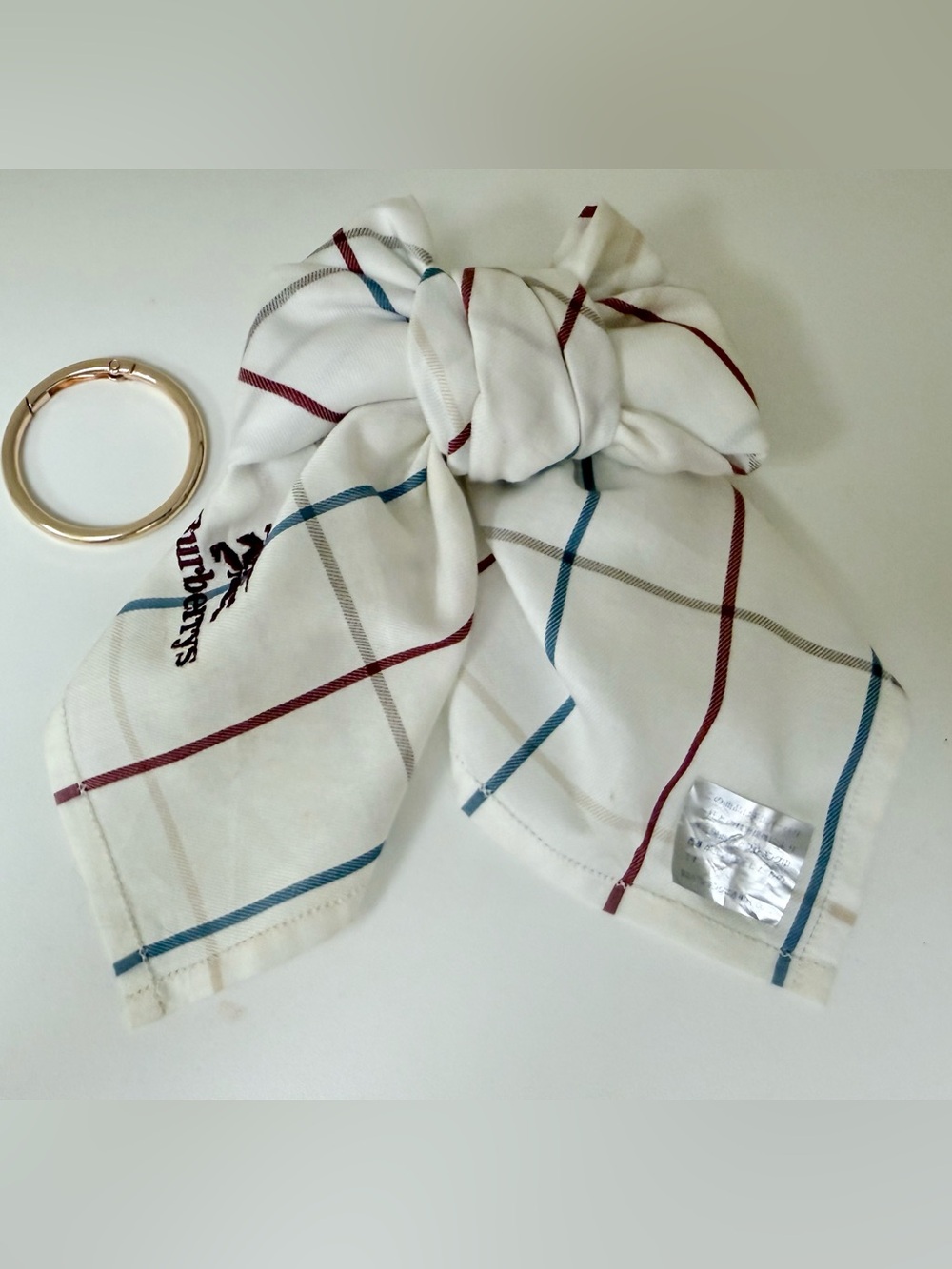 BURBERRYS Vintage 90’s Classic Check Handkerchief Scarf Bow Charm Hair-Clip - Picture 5 of 15